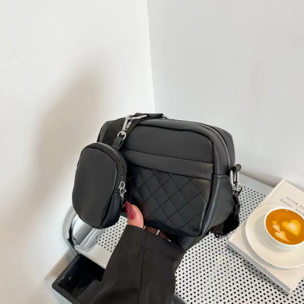 💫Stylish Girl’s Convertible Crossbody Bag – Fashion Handbags For Ladies Pu Leather Polyester Waterproof Shoulder Bags With Change Purse Trending Travel Crossbody Bag – 1 Pc, Black Pu Leather🌟